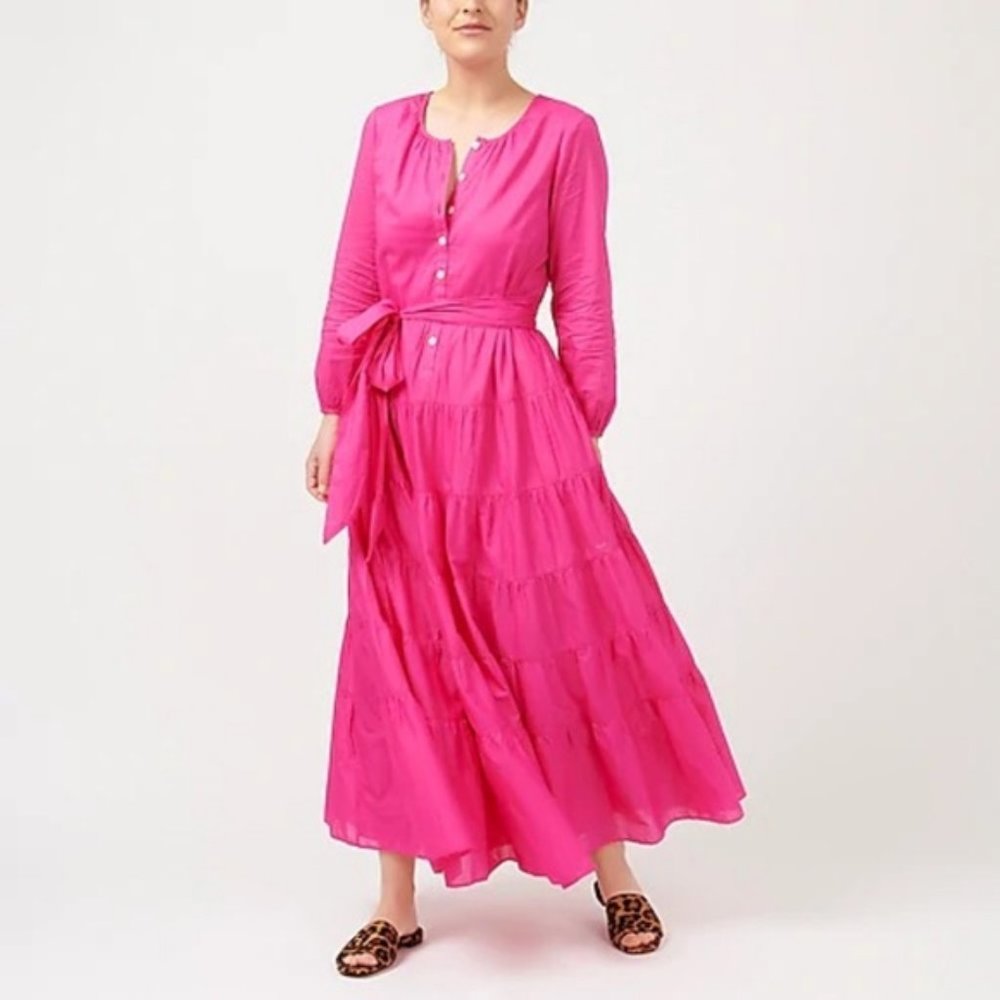 J. Crew Belted Button Up Maxi Dress in Bright Pink Size XL
